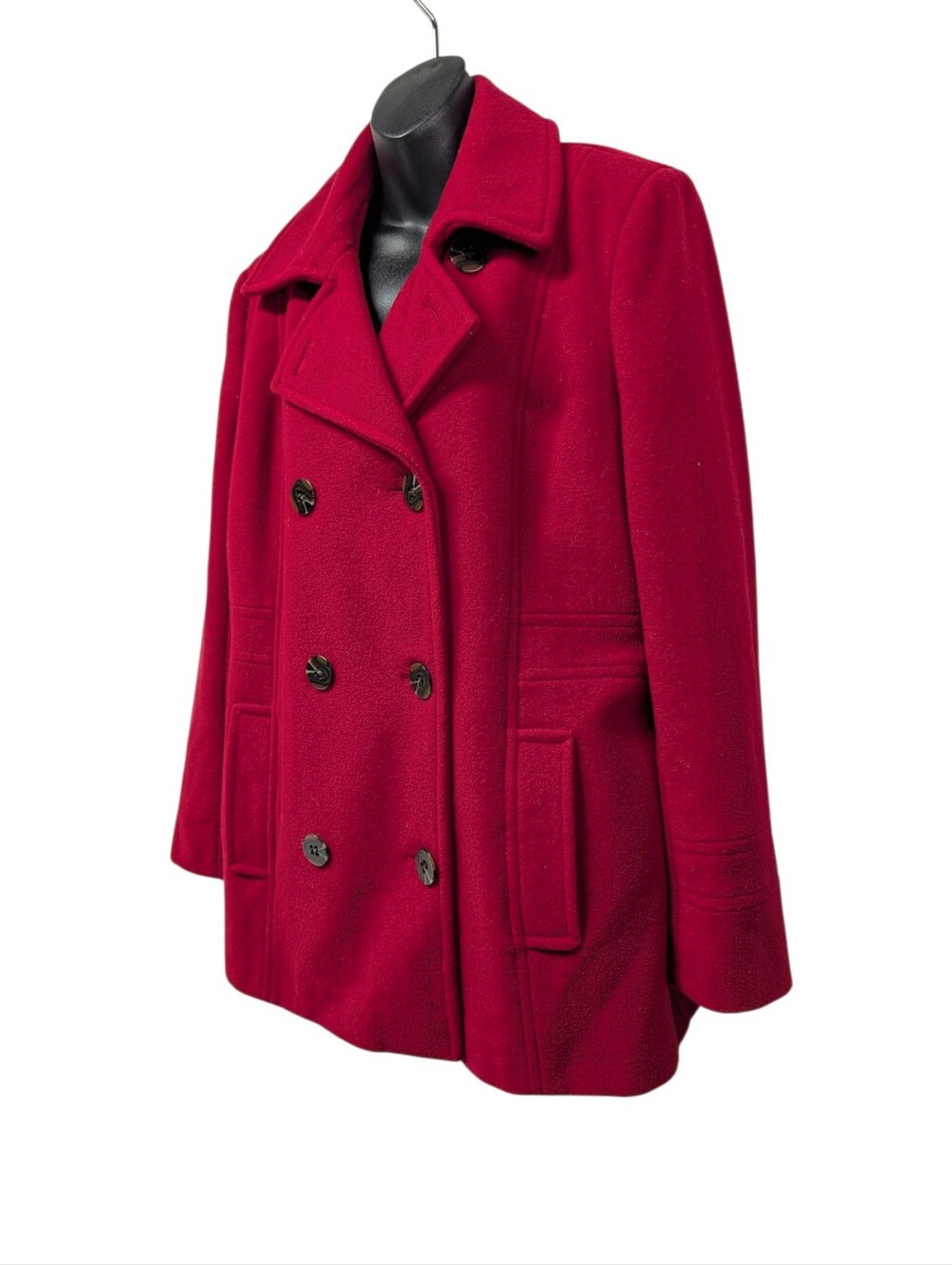 Calvin Klein Women's Red Wool Blend Double Breasted Peacoat Size Large Lined - Picture 3 of 10